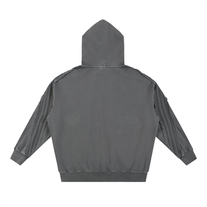 Snow Washed Tape Raw Edge Zip Hoodie