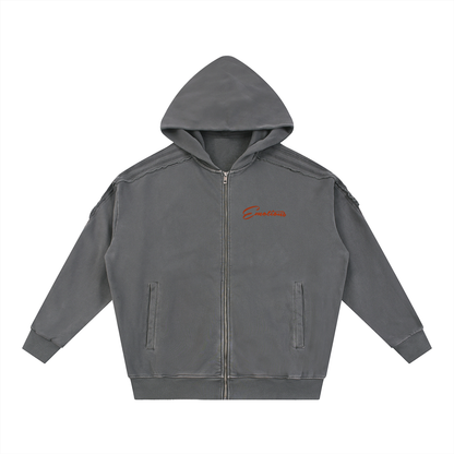 Snow Washed Tape Raw Edge Zip Hoodie
