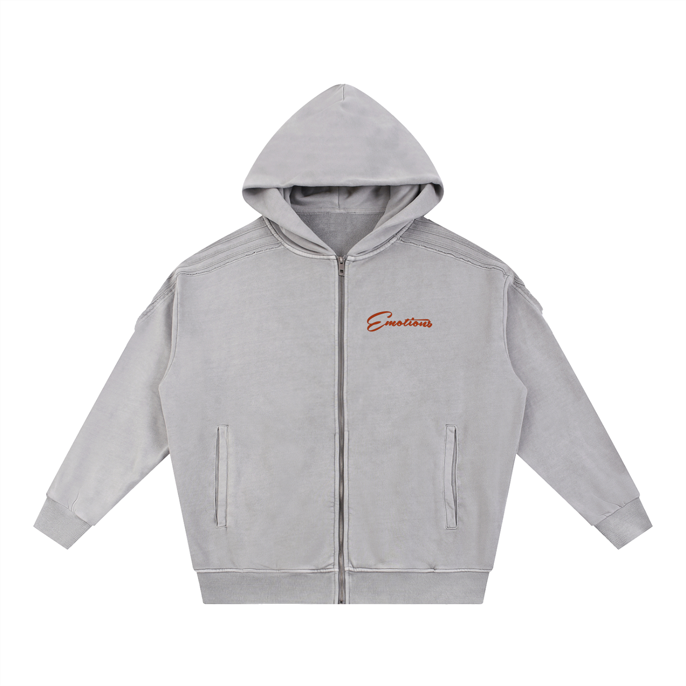 Snow Washed Tape Raw Edge Zip Hoodie