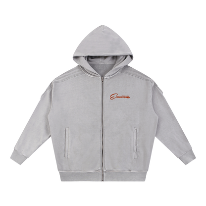Snow Washed Tape Raw Edge Zip Hoodie
