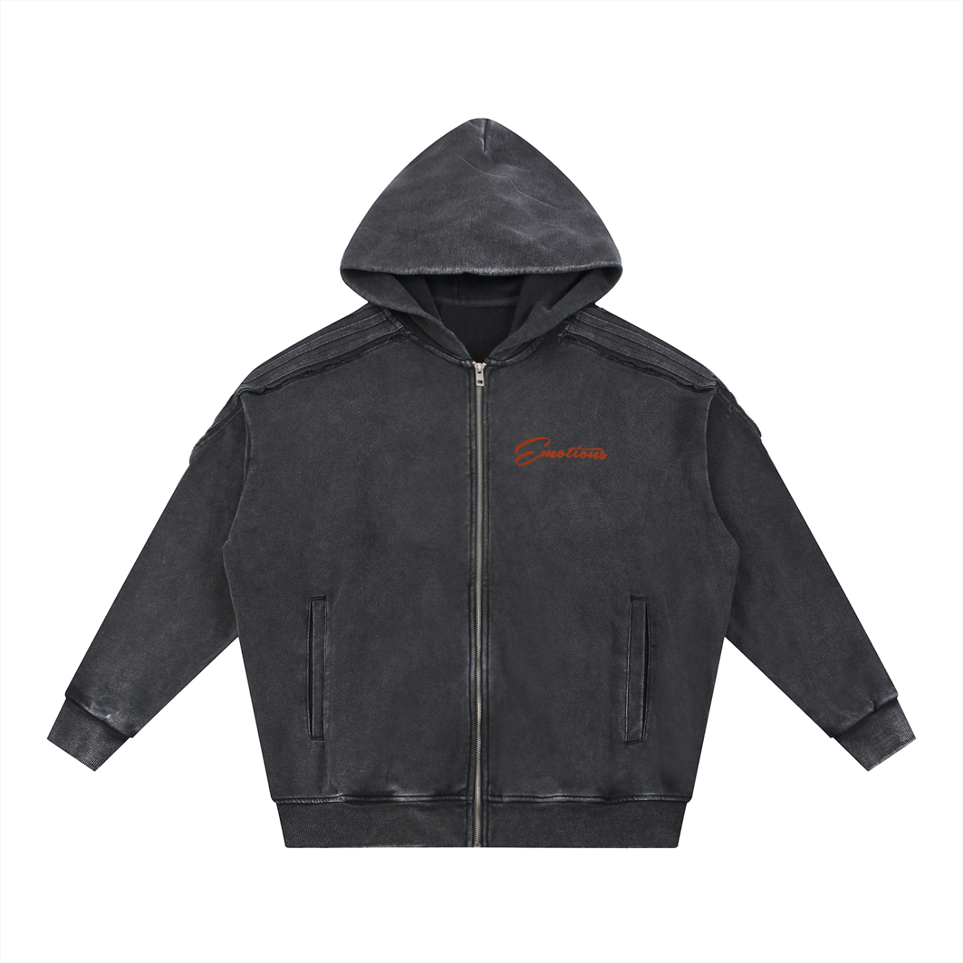 Snow Washed Tape Raw Edge Zip Hoodie